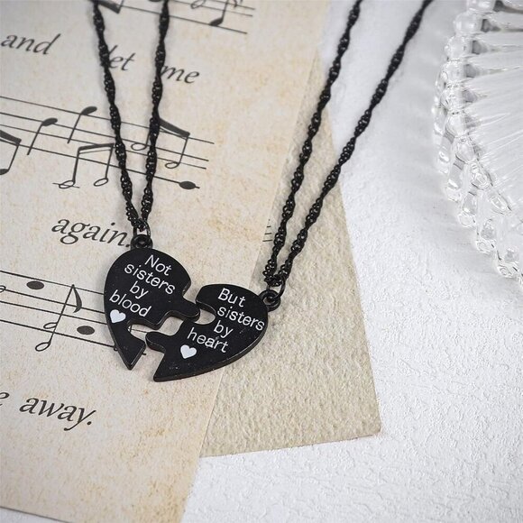 2Pcs Love Heart Puzzle Pendant Necklace Set Adjustbale Broken Split Heart Best F - Picture 2 of 3